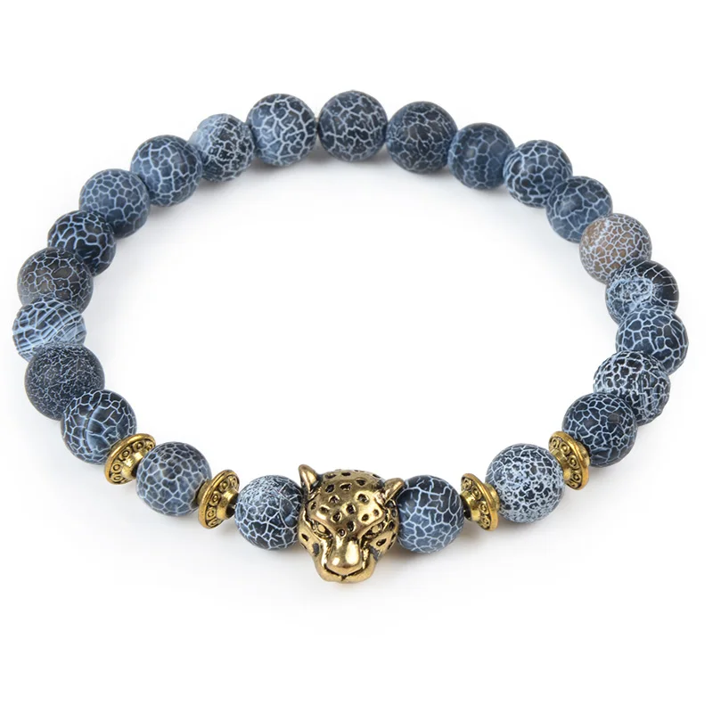 Lion Buddha Beads Bracelets Natural Weathered Stone Tiger Eye Black Agate  Elastic Rope Energy Healing For Women Men