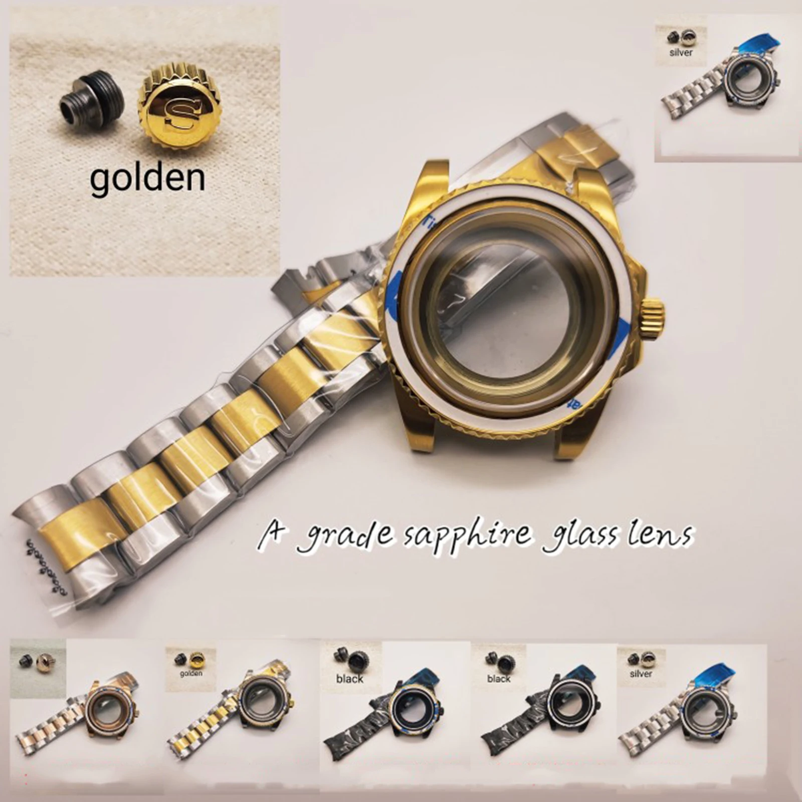 

Professional Diving Watch Case Shell Sapphire Glass Metal Strap Band Spare Parts for NH36/Swiss 2824-2 Movement