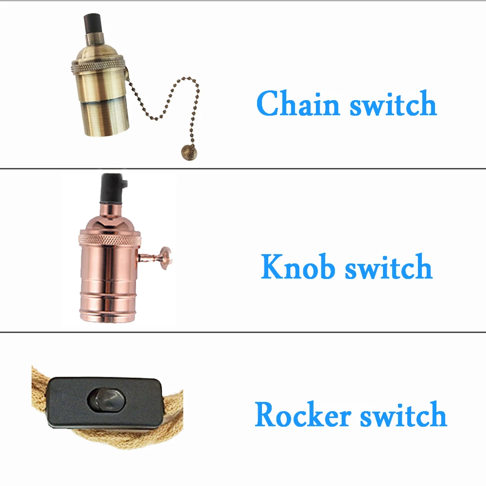 Imagem -04 - Plug Corda de Cânhamo Cabo de Alimentação E27 Edison Lâmpada Soquete Metros Vintage Pendurado Luz Fio com Interruptor de Ligar Desligar para Lâmpadas Retro ue