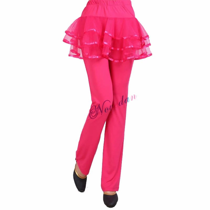 Pantalones de baile latino profesional para mujer, pantalón de baile de salón femenino, pantalones cuadrados para Salsa, Tango, Rumba, Samba, con falda