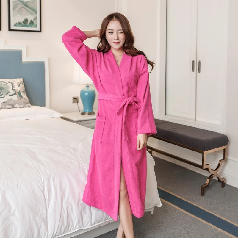 Sleepwear Cotton Toweling Terry Robe Ladies wedding Long Robe pink Bath Robe Women Nightrobe Casual Home Bathrobe bride robe