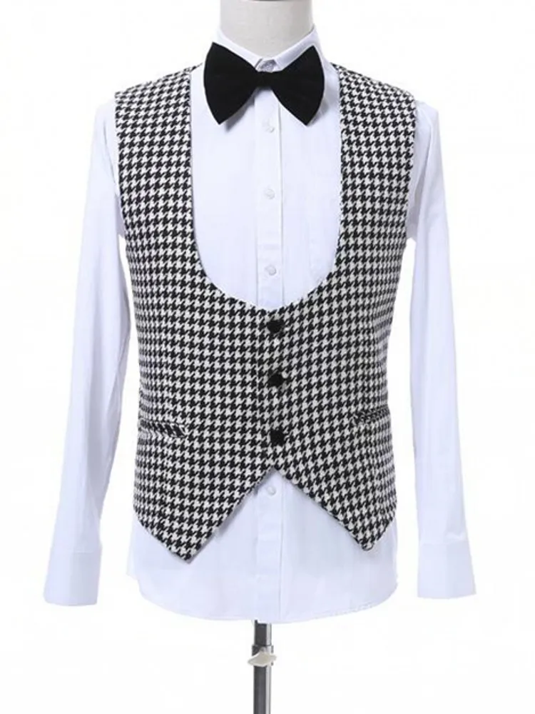 Customize Houndstooth Cotton Material Vests Slim Fit Fashion Prom U Neckline Waistcoat W: 06