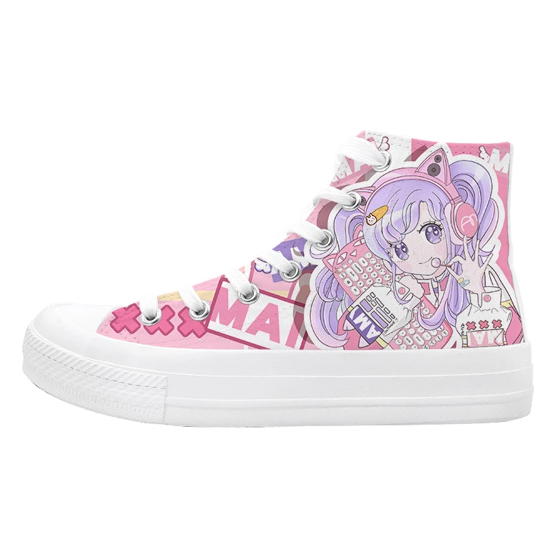 Amy and Michael Fashion Anime Cartoon Girls Sneakers Vulcanized Female Students kawaii High Top Casual Hand Painted Canvas Shoes