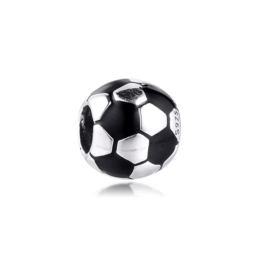 

Wholesale 925 Sterling Silver Black Enamel Soccer Ball Charms Fits Original Europe Bracelets Metal Beads DIY Jewelry Making