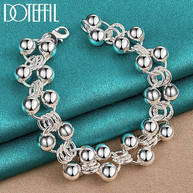 DOTEFFIL 925 Sterling Silver Round Smooth Full Bead Ball Bracelet Chain For Women Wedding Engagement Party Fashion Jewelry