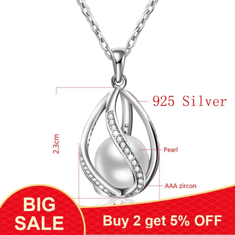 Fashion 925 Sterling Silver White Pearl Pendant Necklaces 18 inch 925 Silver Chains Statement Necklace For Women