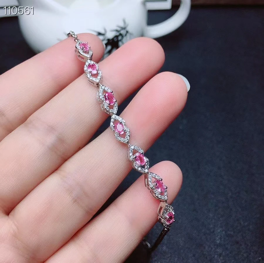 KJJEAXCMY fine jewelry 925 sterling silver inlaid natural pink sapphire Elegant and fresh girl new hand bracelet support test