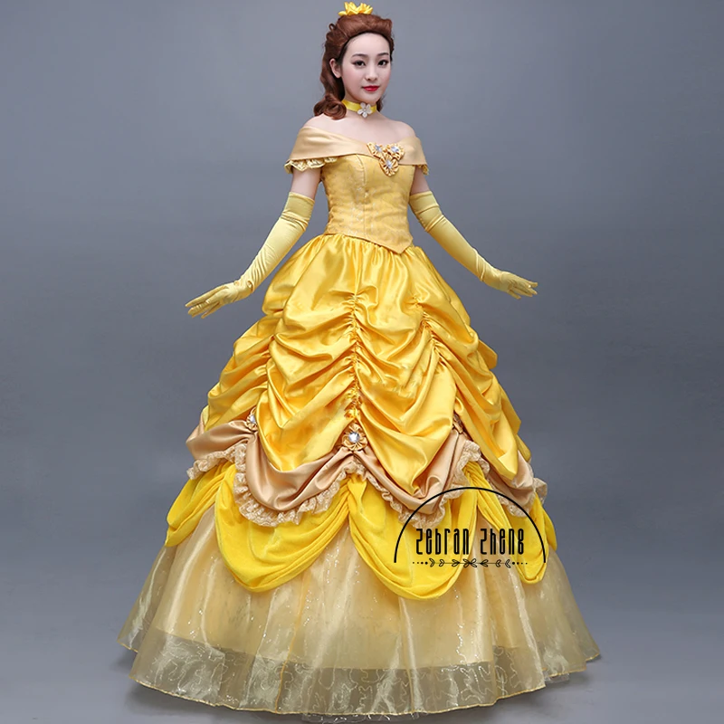 

New Fashion Dress Princess Belle Top Quality Cosplay Costume Dress For Women Halloween Party Costume