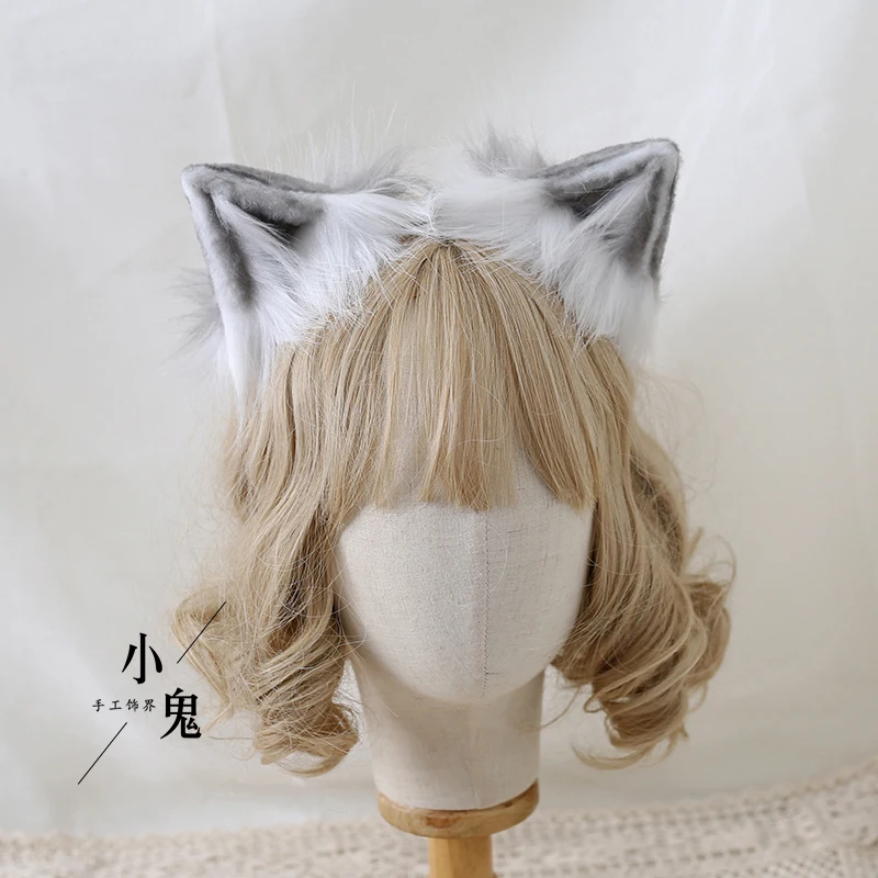 Oreilles d'animaux en peluche Lolita noires et grises, bandeau mignon, oreilles de chat KC, accessoires pour cheveux