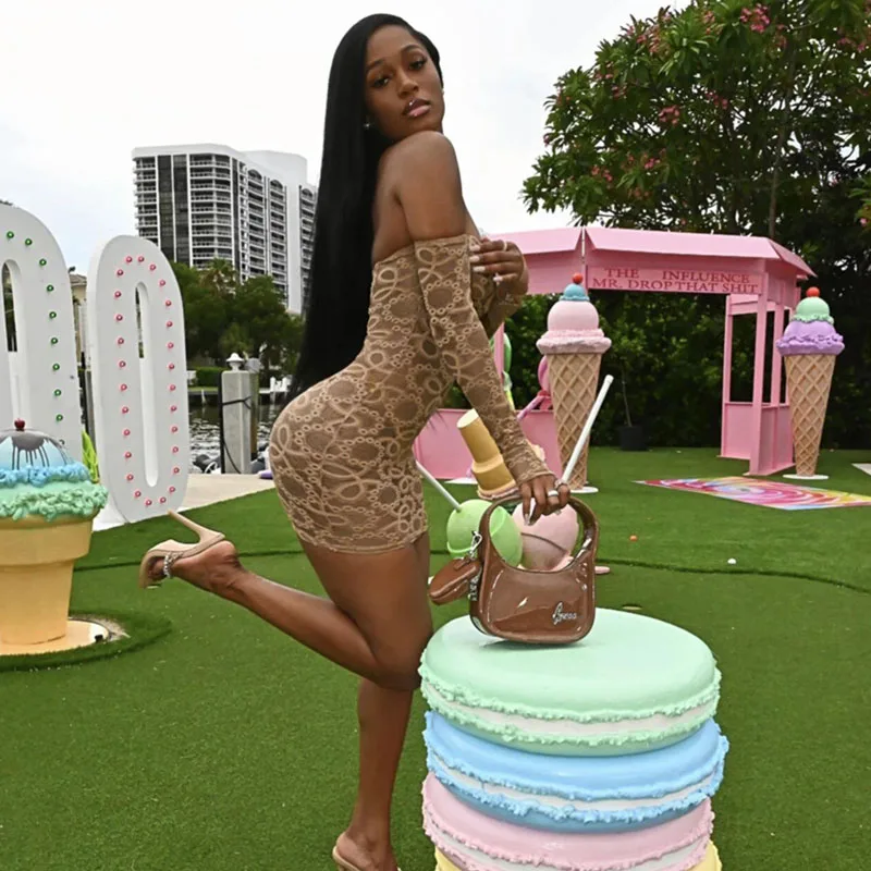 Sexy Sheer Mesh Bodycon Dress Birthday Party Club Outfits for Women Floral Lace Off Shoulder Strapless Long Sleeve Mini Dress