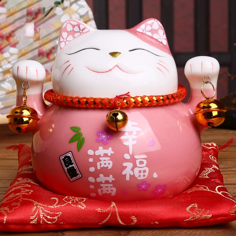 

4.5 inch Maneki Neko Porcelain Lucky Cat Home Decor Ornaments Fortune Cat Money Box Fengshui Craft 6 Colors