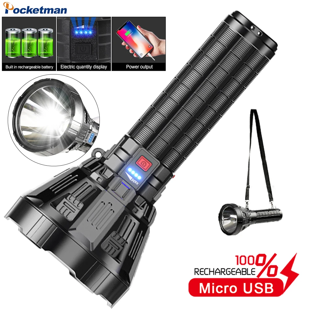 

Portable Flashlight Torch Lanterna Can Be Used As Power Bank For Phone With USB Cable With Battery Camping, Outdoor