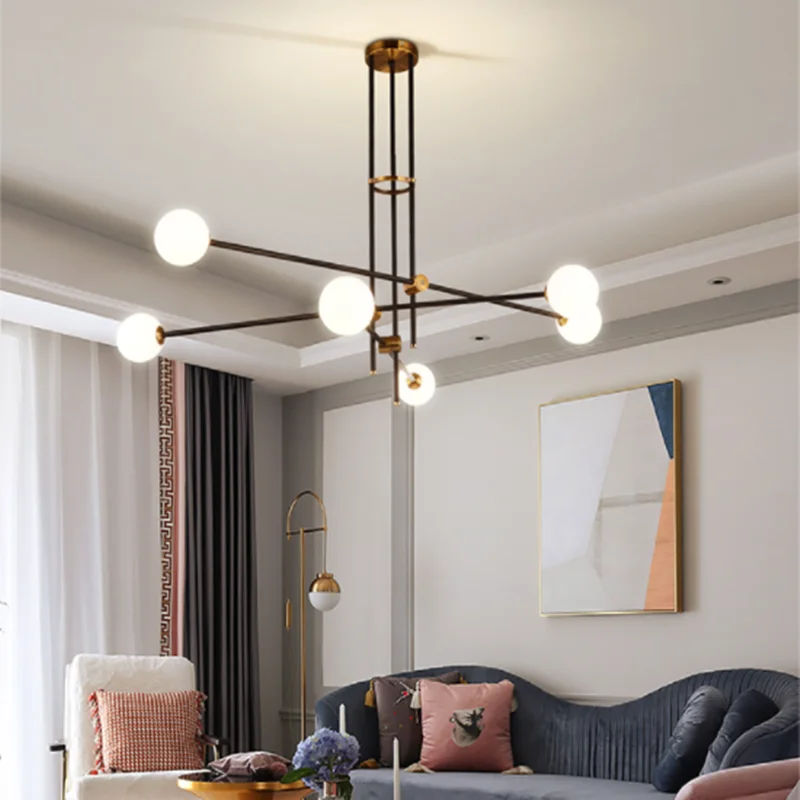 

Designer Chandelier post modern gold luxu industrial chandeliers LED iron rod pipe simple kitchen loft interior glass ball light