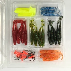 24pcs/Set Jig Soft Bait Silicone Lure Worm Fishing Lures Wobbler Attractive Artificial rubber Swivel Bass Fishing Tackle