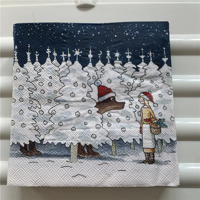 Christmas paper napkins elegant tissue serviettes decoupage decor wedding party festival animal wolf snow man horse tissue 3ply