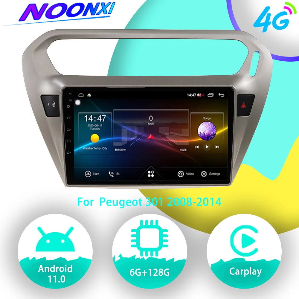 

6G 128G Android 11.0 Car Radio GPS Navigation For Peugeot 301 Citroen Elysee 2008-2014 Auto Radio Car Multimedia 2 Din Head Unit