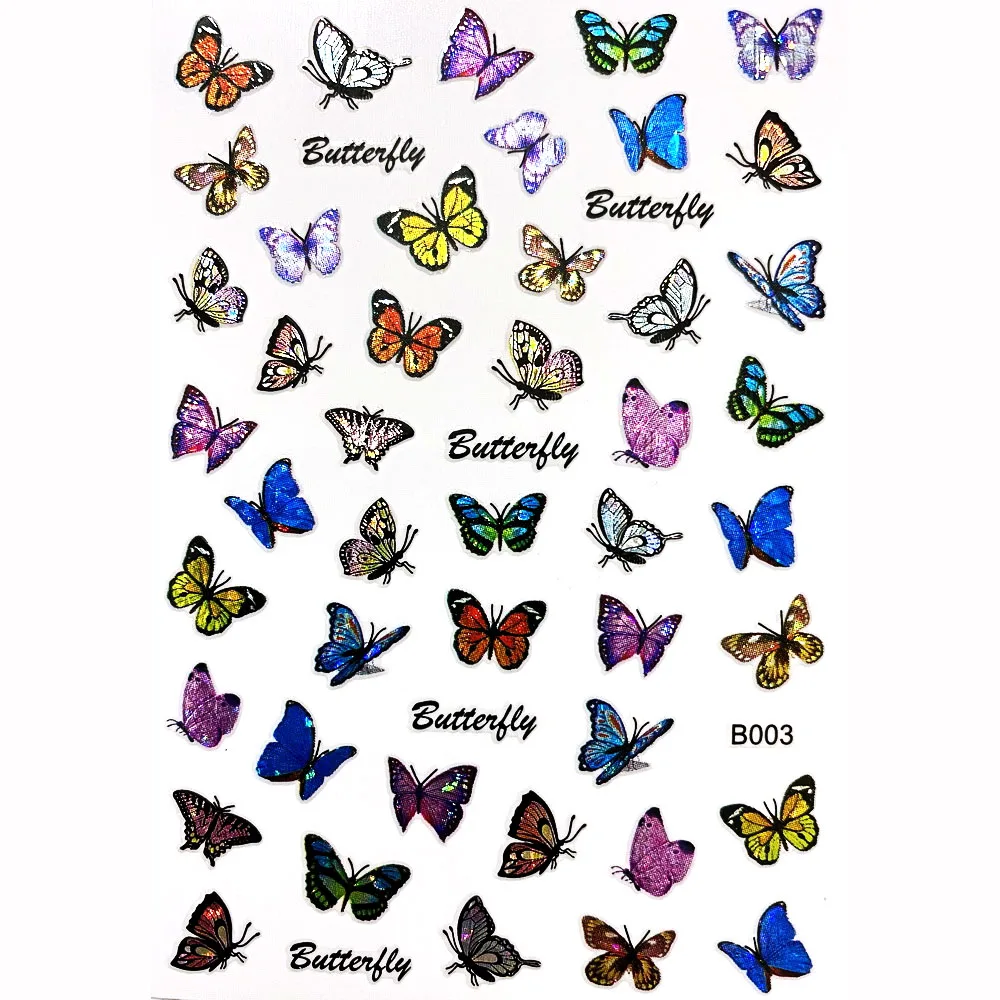 16PCS /Set Cute Butterfly Pattern Decal 3D Holographic Nail Stickers Kit For Nails Sliders Decorations Manicure Art Design 1