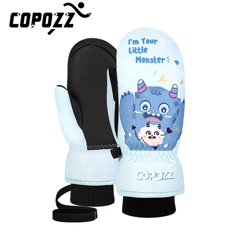 Детские лыжные перчатки COPOZZ 3M Thinsulate, зимние теплые перчатки с защитой пальцев, милые водонепроницаемые ультралегкие перчатки для сноуборда с мультяшным рисунком
