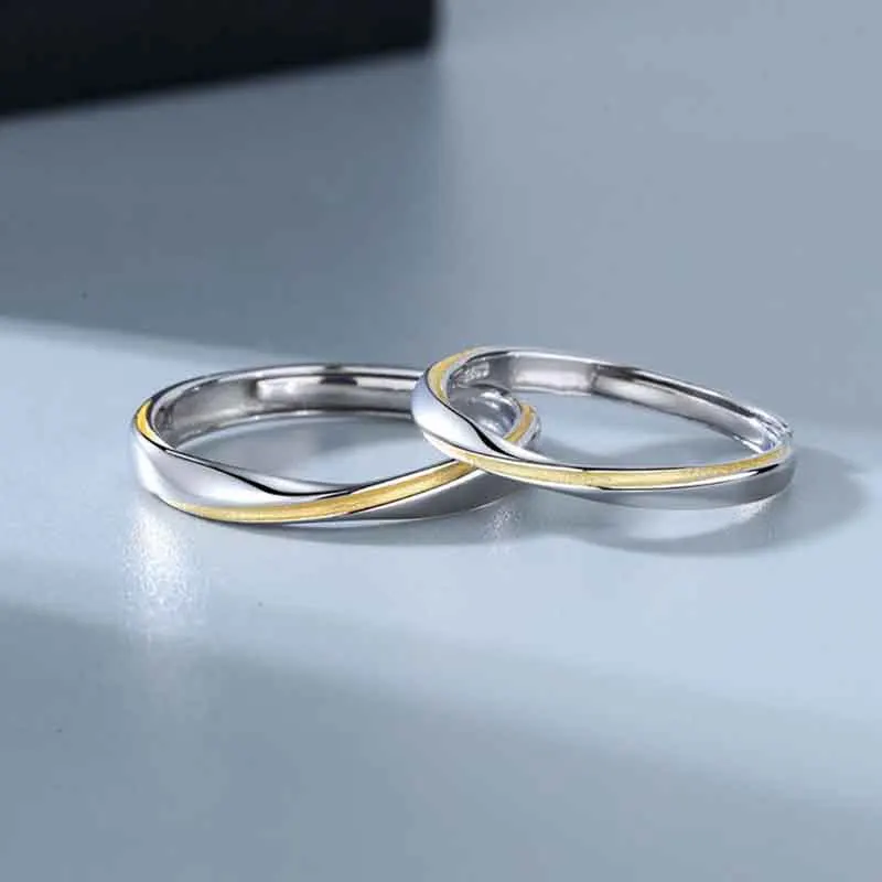 KOFSAC Simple Two Color Ring For Lovers Engagement Gift Trendy Adjustable Finger Jewelry 925 Sterling Silver Wedding Accessories