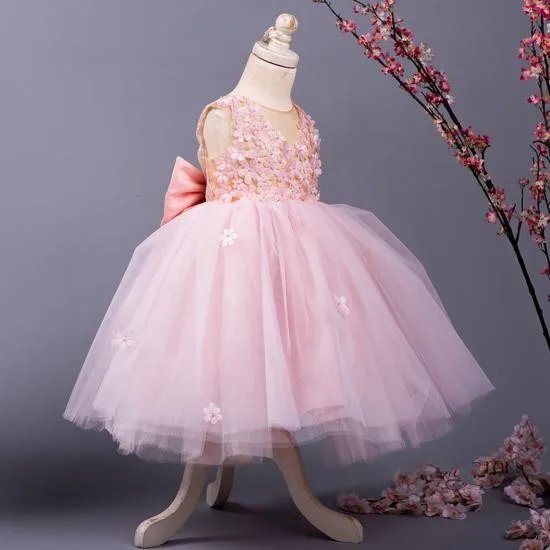 Robe en tulle moelleux rose pour bébé fille, robes d'anniversaire pour enfants, robe de soirée de mariage, première communion, 1-14 ans