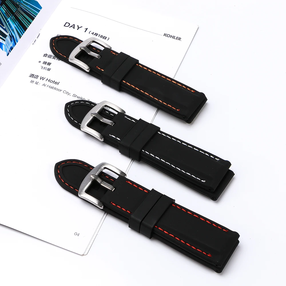 Universal Silicone Watch Band Watchbands Rubber Strap Waterproof Men Women Sport Black Watch Band 20mm 22mm 24mm