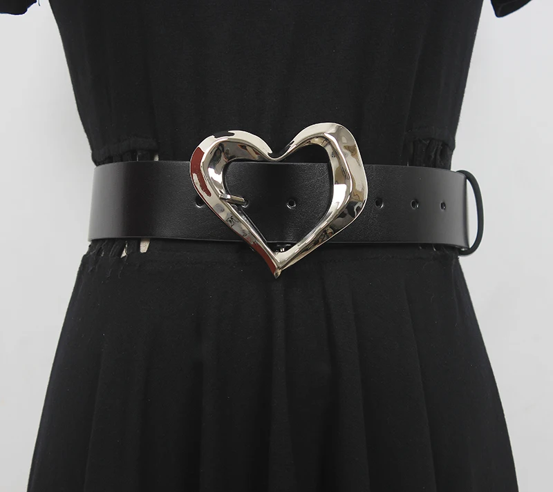 

Women's Runway Fashion Heart Buckle Genuine Leather Cummerbunds Female Dress Corsets Waistband Belts Decoration Wide Belt R2787