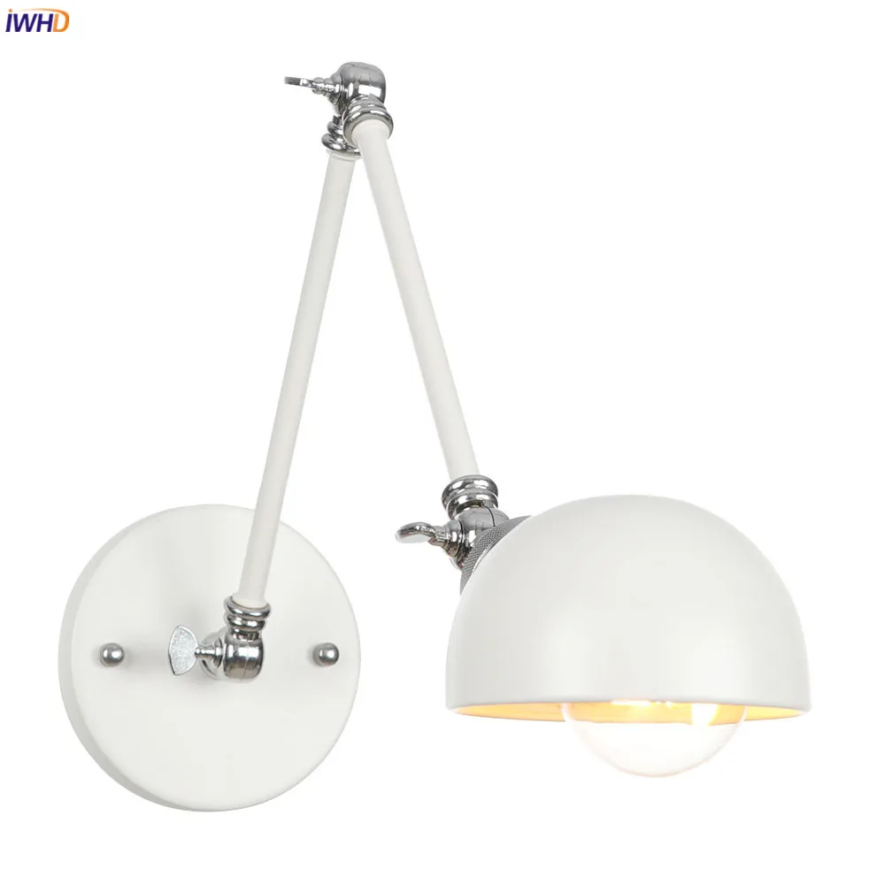 IWHD White Swing Long Arm Wall Light Fixtures Adjustable 4W Edison 110V-220V Industrial Decor Vintage Wall Lamp Sconce Luminaria