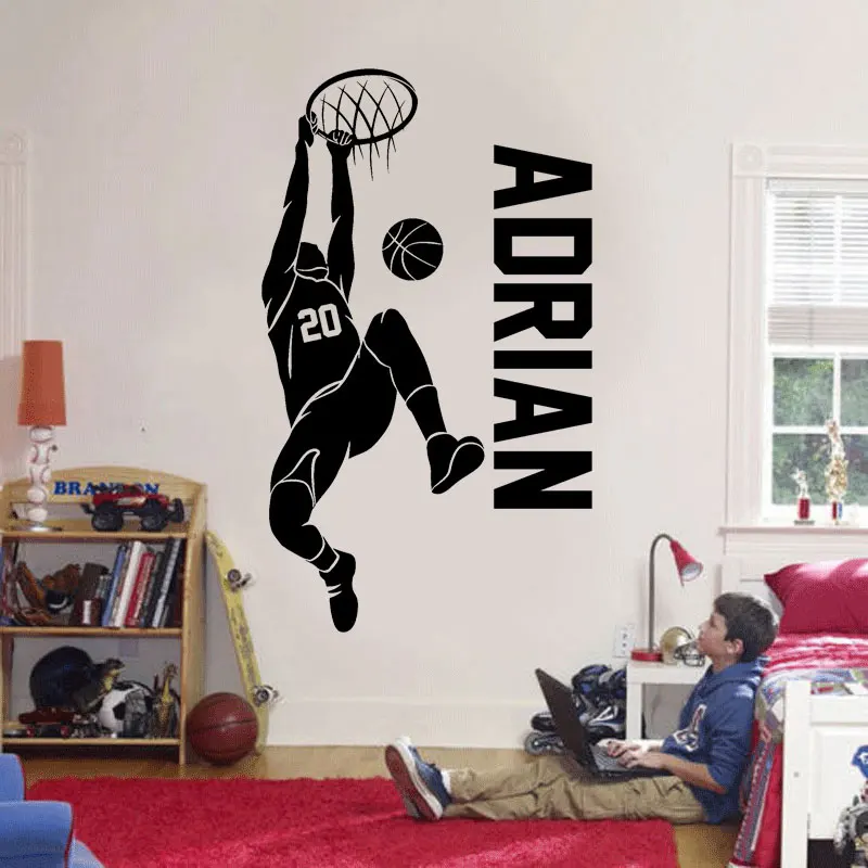 Custom Name & No. Basketball Player Wall Sticker Vinyl Home Decor Boys Room Bedroom Sport Decals Dunk Custom Name Decor M4726