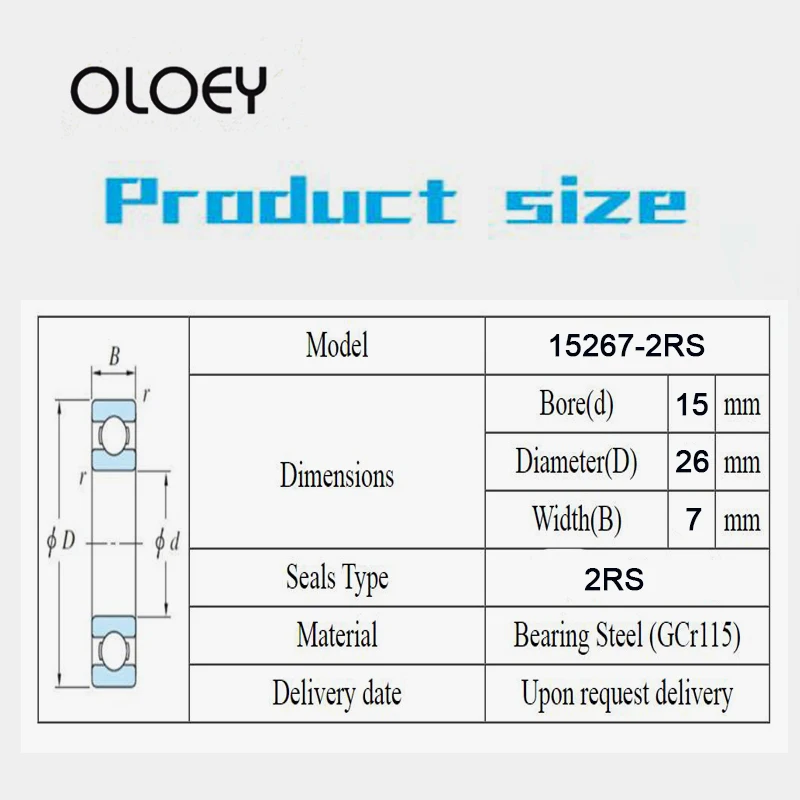 15267-2RS Bearing 15x26x7mm 20pcs Bicycle Bearing Shielded Deep Groove Ball Bearings Single Row 15267-2RS