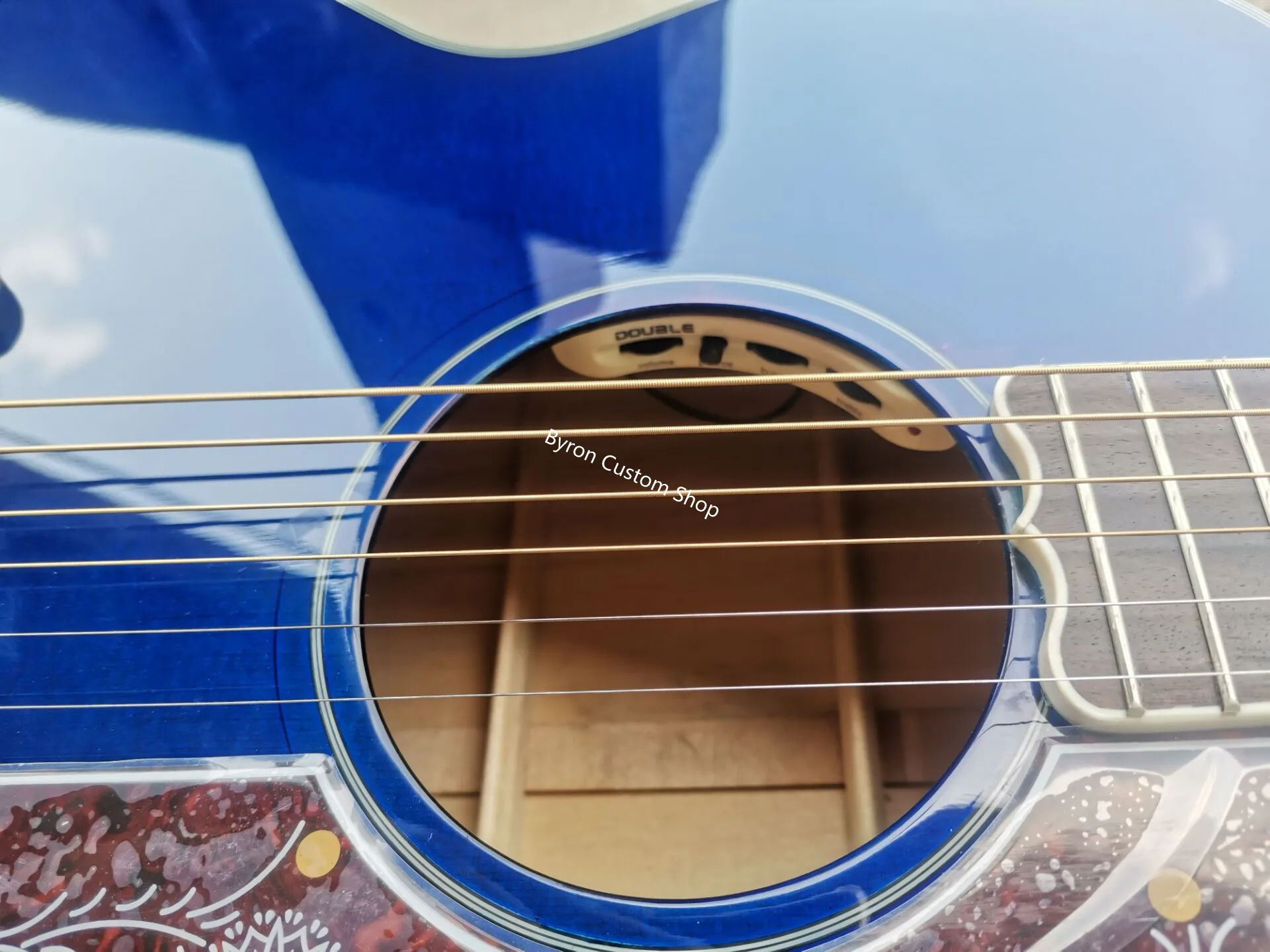 free shipping blue flame maple jumbo 43 inches acoustic electric guitar custom high end acoustic folk guitar