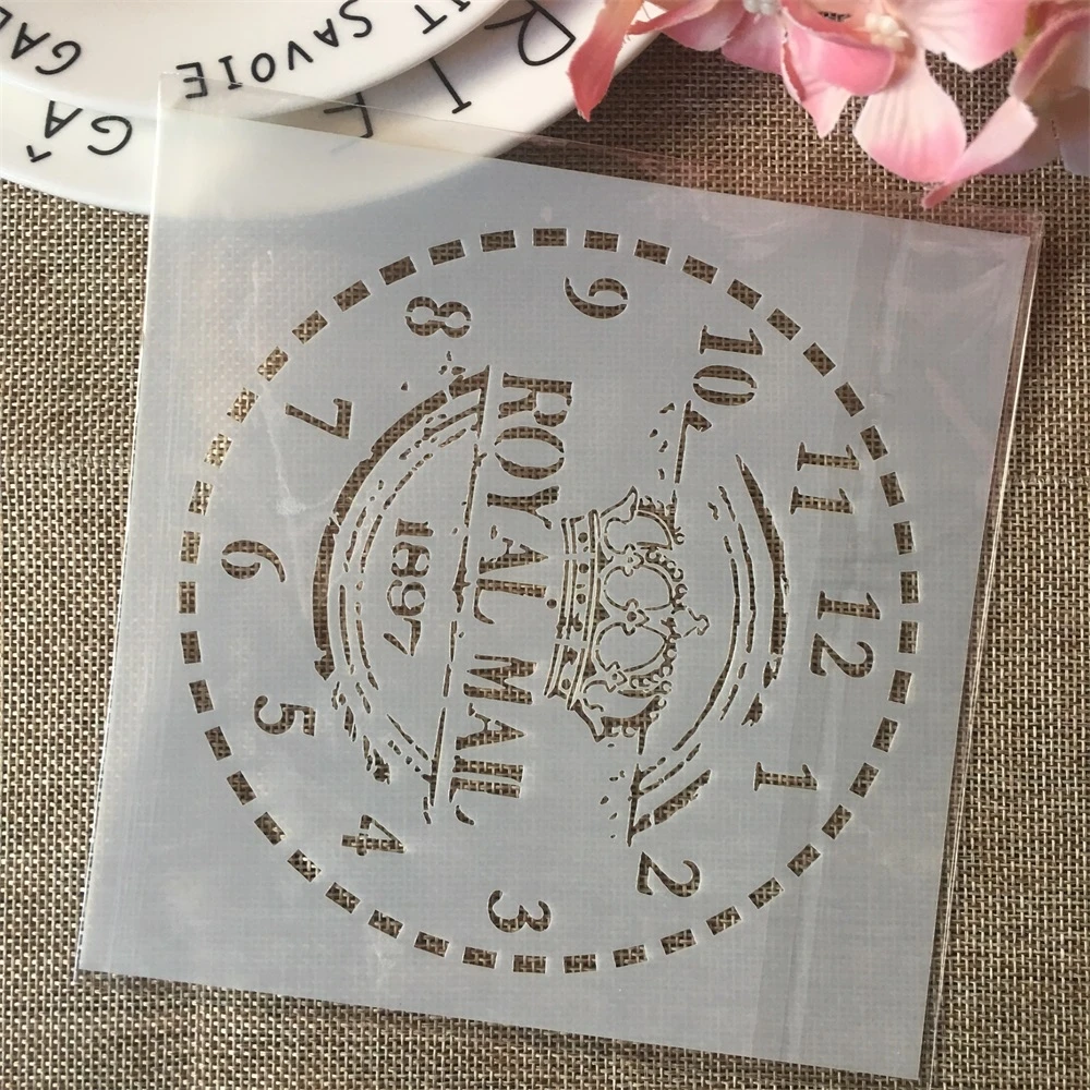 4Pcs 6*6inch Clock Rome Digit Dial DIY Layering Stencils Painting Scrapbook Coloring Embossing Album Decorative Card Template