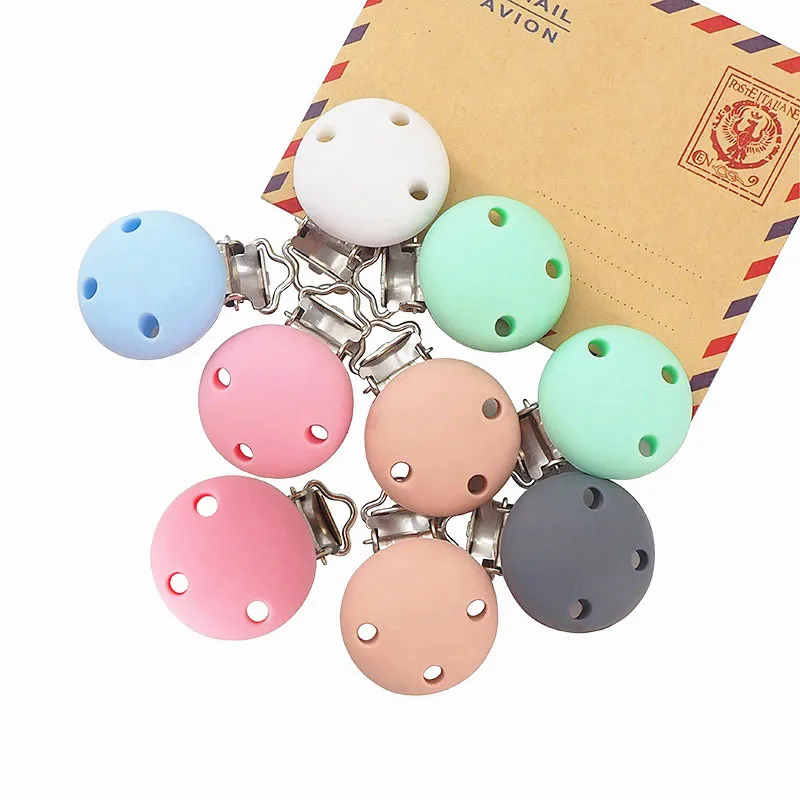 

Chenkai 50PCS 30MM Diameter Round Baby Silicone Clip DIY Infant Necklace Pendant Sensory Nursing Pacifier Teething Cilps Toys