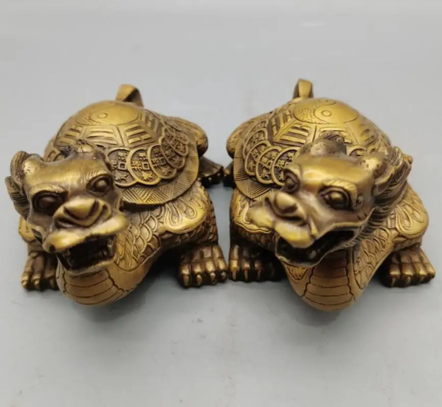 

China brass dragon turtle crafts statue A pair