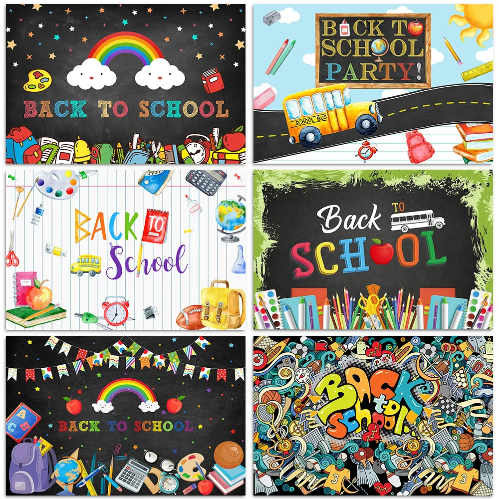 Mocsicka Blackboard Back to School Backdrop Banner Books Graduation Background Teach Online Decoration Photography Shooting Prop