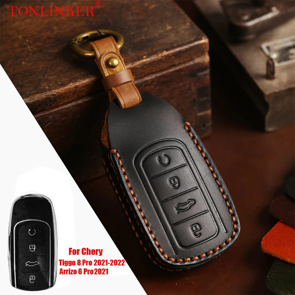 Genuine Leather Car Dedicated Key Case For Chery Tiggo 8 Pro Arrizo 6 Pro Car Holder Shell Remote Cover Keychain Accessories