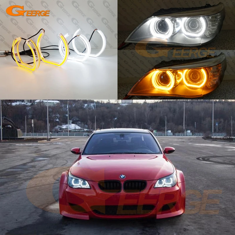 For BMW E60 E61 LCI 525i 528i 530i 535i 545i 550i M5 A/W Switchback Day Light Turn Signal DTM Style LED Angel Eyes Halo Rings