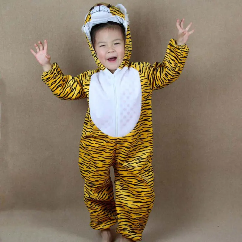 Umorden Unisex Dier Tijger Kostuum Jumpsuit Onesie Voor Kind Kinderen 2-8 Jaar Hooded Halloween Children 'S Day Purim Party Fancy Dress