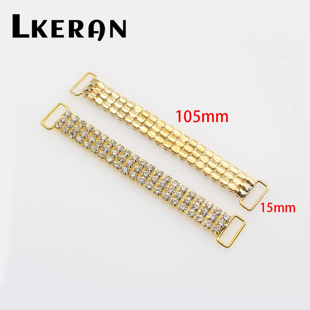 2Pcs Three-rows Size collection of Crystal Rhinestone Bikini connectors Buckle Copper Chain For clothing/Beachwear/Wedding Decor