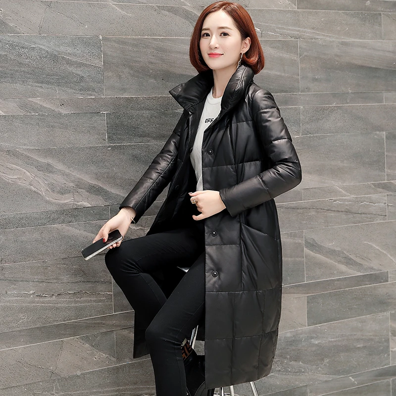 Winter Sheepskin Coat Long Down Coats Genuine Leather Jacket Women Warm Doudoune Femme Hiver KJ1512