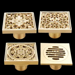 European Style Carved Copper Deodorant Copper Core Floor Drain Bathroom Kitchen Gold Floor Drain