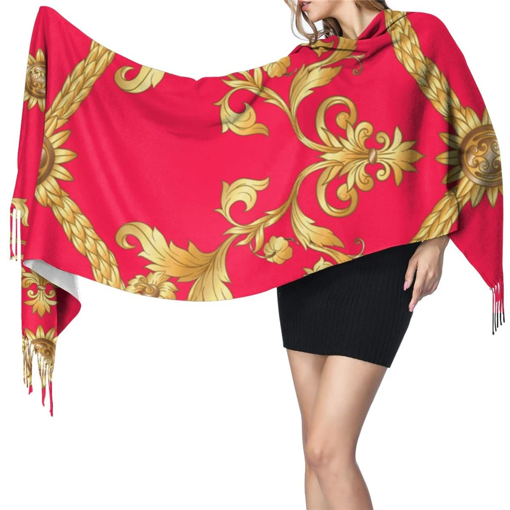 

WHEREISART Women 2021 Autumn Winter 196cm Scarf Europe And America Red Floral Shawl Outdoor Neck Keep Warm Scarves Polyester