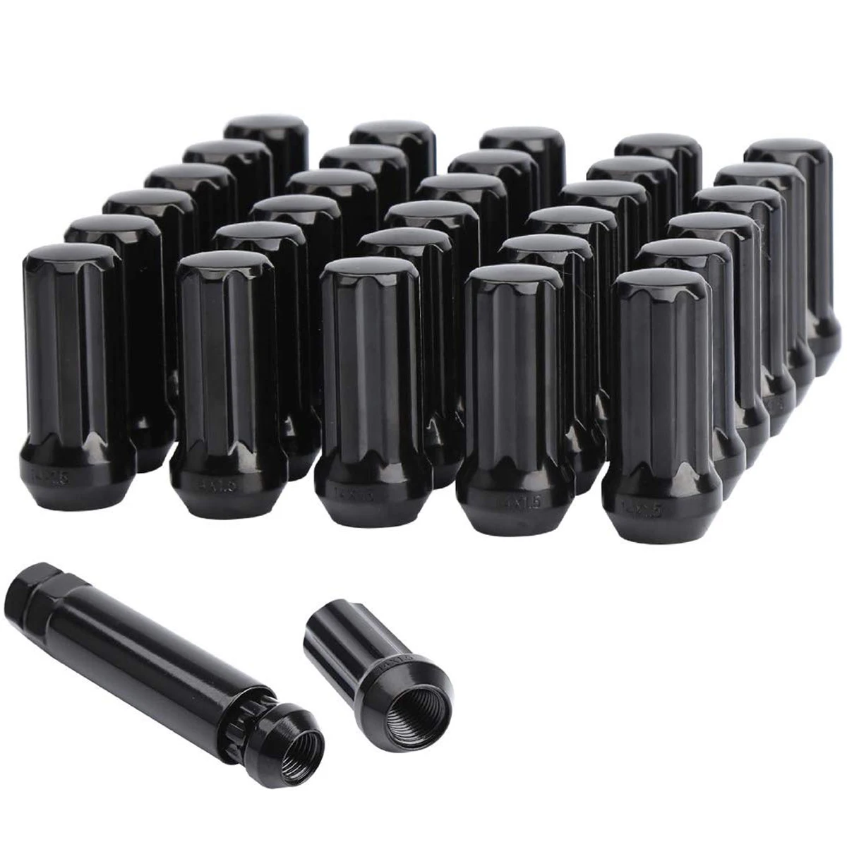 

KSP 14mmx1.5 Wheel Lug Nuts, 32xBlack M14x1.5 Spline Lug Nut,Conical/Cone Seat with 1 Socket Fits 8 Lug Aftermarket Wheels