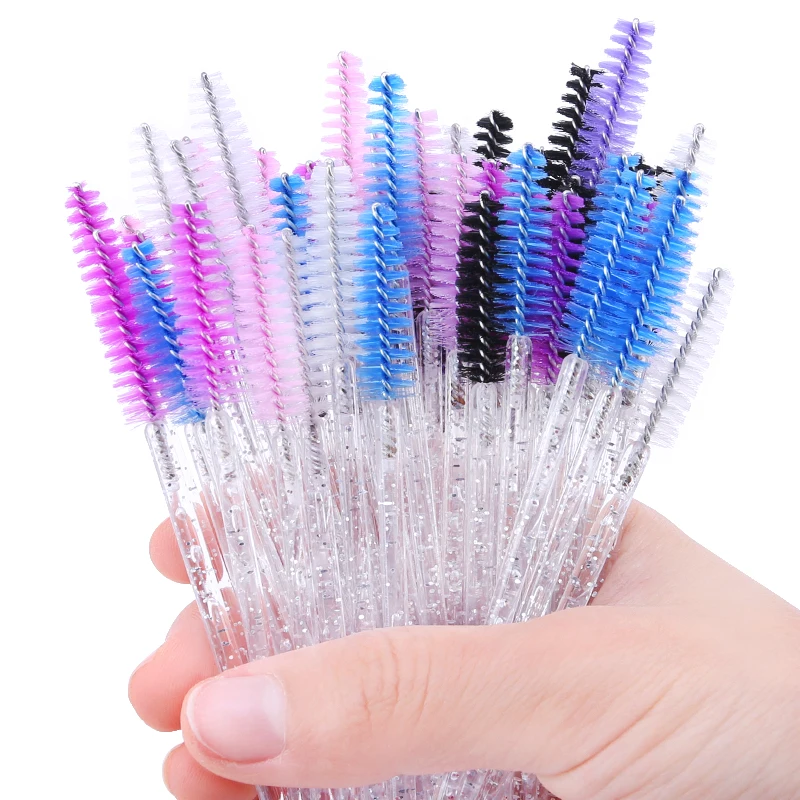 50 Stuks Make-Up Kwasten Wegwerp Kristal Wenkbrauw Borstel Diamant Handvat Mascara Wand Applicator Wimpers Wimper Extension Tool