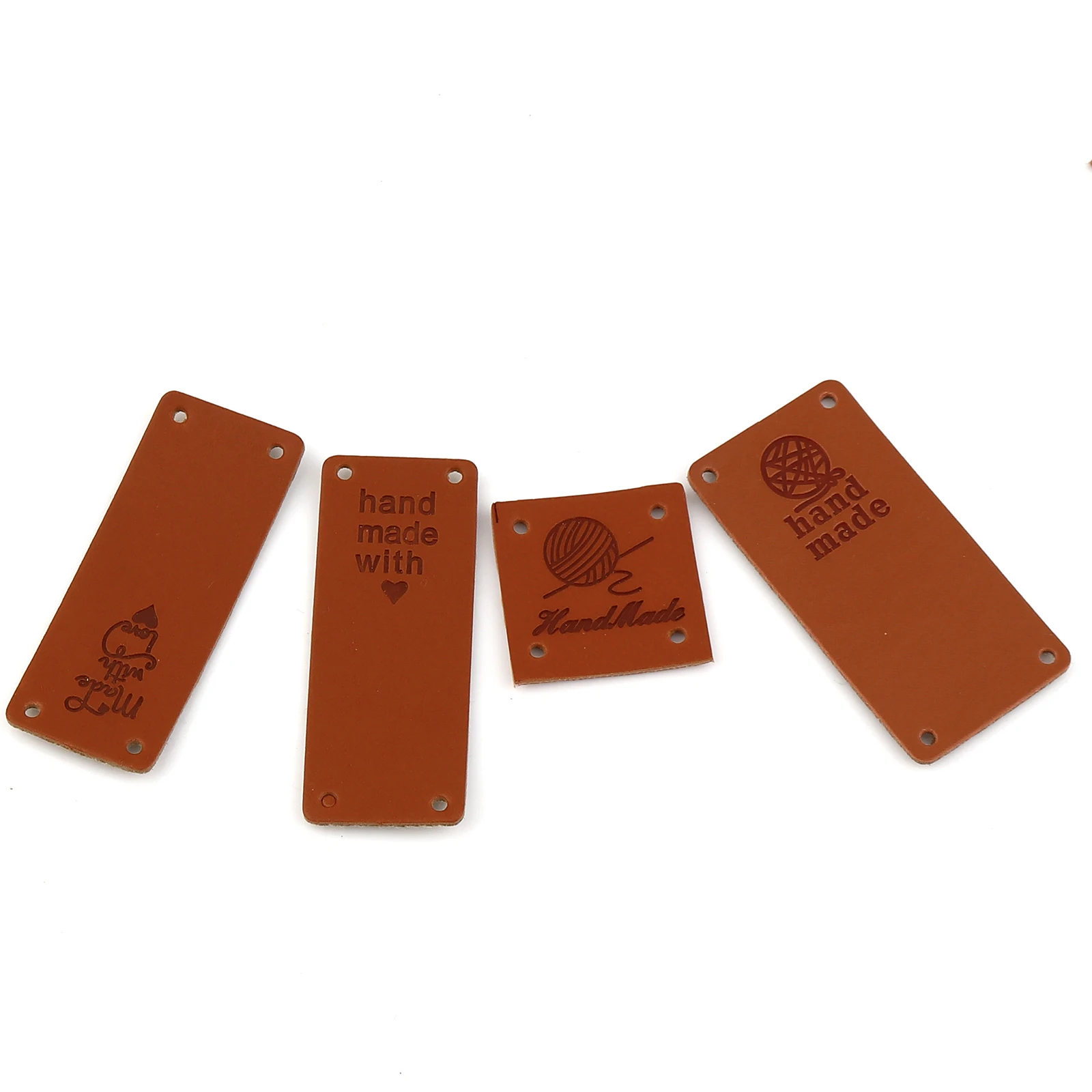 50PCs Brown Rectangle PU Leather Label Tags Handmade Cartoon Yarn Pattern Tag For DIY Hat Bags Sewing Label Accessories Supply