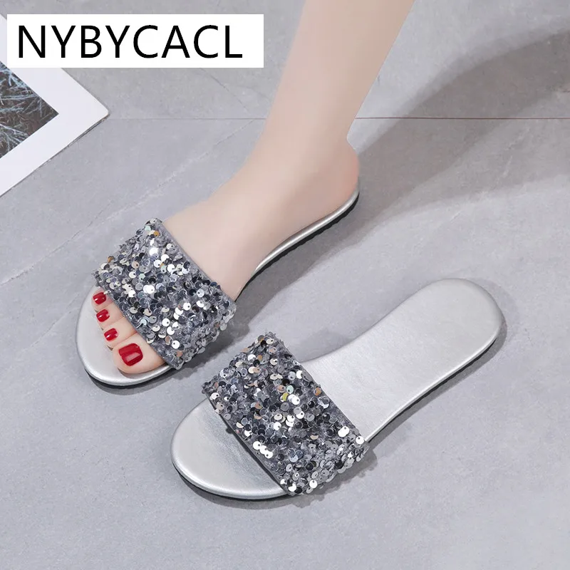 

Glitter Slippers Women Summer Sandals New Fashion Bling Female Candy Color Flip Flops Beach Diamond Flat Shoes Outdoor Sandals