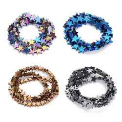 Natural Stone Black/Gold/Blue Pentagram Star Hematite Beads Plated Loose Beads 15inch 6/8/10MM for Jewelry Bracelet Making