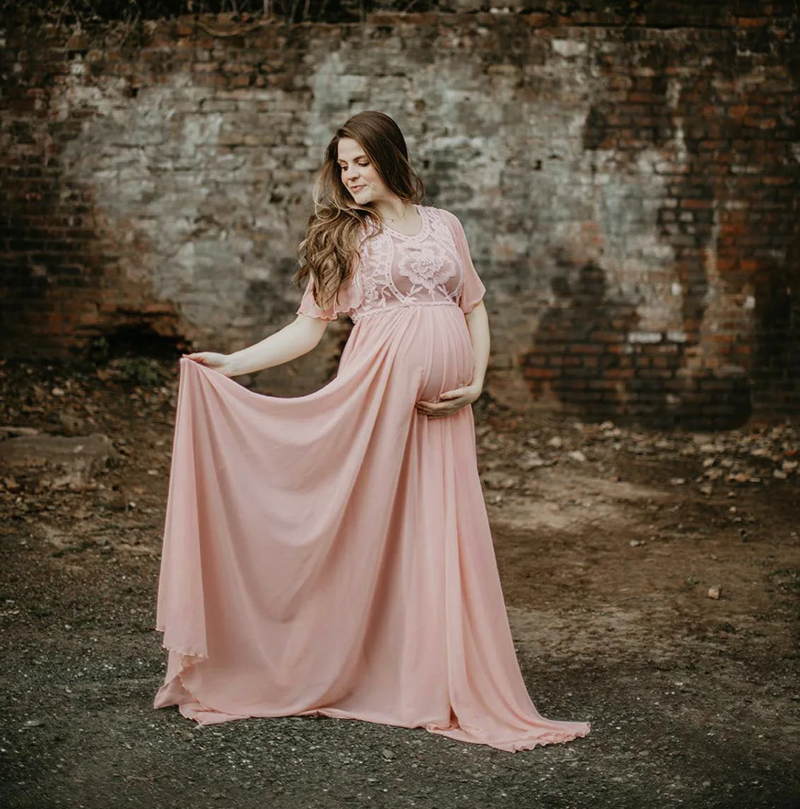 Maternity Long Dress Ruffles Lace Off Shoulder Stretchy Maxi Photography Pregnant Women Gowns Pregnancy Dress Photo Shoot 2021