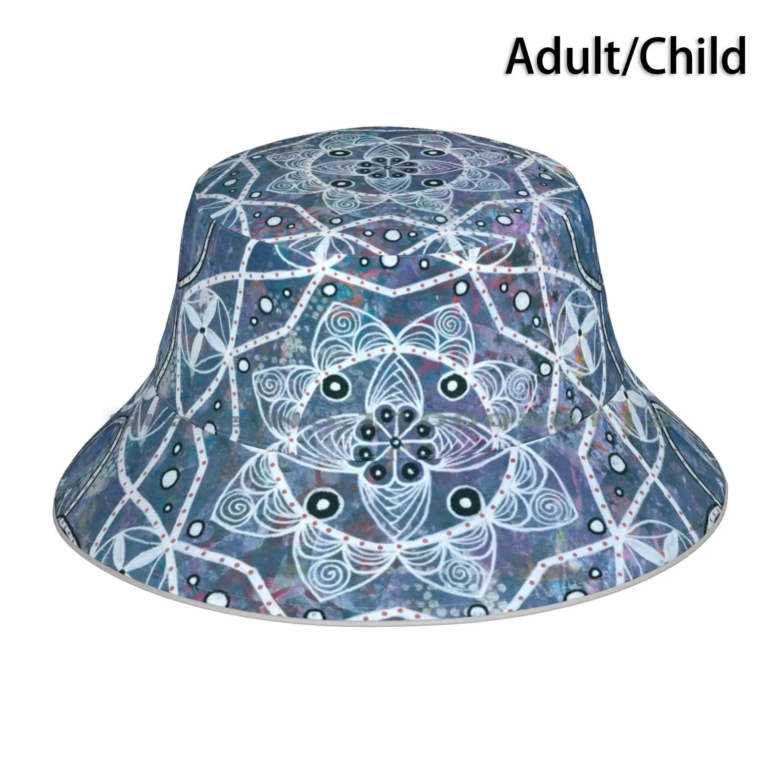 Mandala Snowflake Bucket Hat Sun Cap Mandala Doodle Zentangle Relax Geometric Abstract Linework Lines Pattern Snowflake Winter