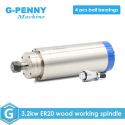 3.2kw ER20 Water-cooled spindle 4 PCS bearings 24000rpm 400Hz Diameter=100mm engraving spindle for woodworking machine