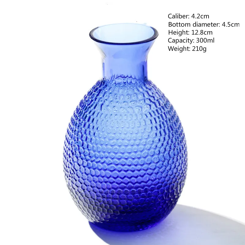 New Style Blue 1 Pot 4 Glass Cup Wine Set Hammer Mesh Pattern Sapphire Blue Glass Hip Flask Bar Set Wine Bottle Wine Decanter